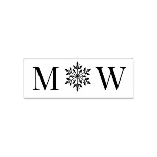 Snowflake Winter Couple Wedding 2 Initial Monogram Self-inking Stamp