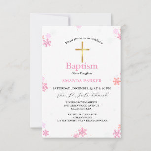  Snowflake Winter Cross Baptism Invitation