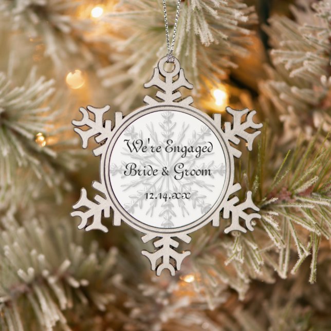 Snowflake Winter Engagement Pewter Christmas Ornament (Tree)