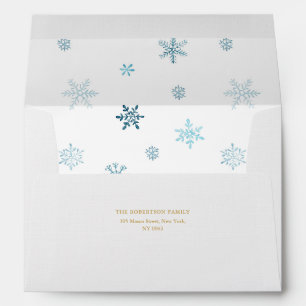 Snowflake Winter Envelope with Blue Watercolor