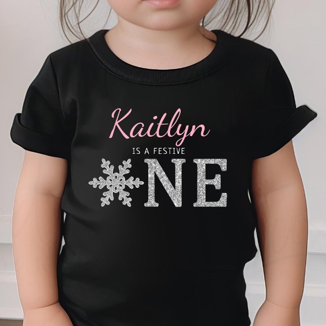 Snowflake Winter "Festive One" 1st Birthday Baby T-Shirt (Creator Uploaded)