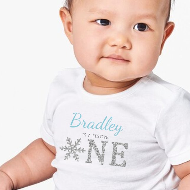 Snowflake Winter "Festive One" 1st Birthday Baby T-Shirt (Creator Uploaded)