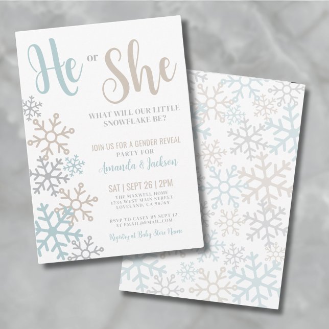Snowflake Winter Gender Reveal Invitation (Snowflake Gender Reveal Invitation)