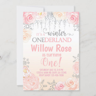 Snowflake winter girl 1st first birthday invite. i invitation