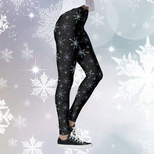 Snowflake Winter High Quality Women's Black Snow Leggings