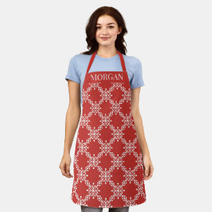 Snowflake Winter Holiday Christmas - Red & Ivory Apron