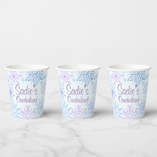 Snowflake Winter One-Derland First Birthday Paper  Cups