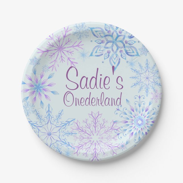 Snowflake Winter One-Derland First Birthday Paper Plate (Front)