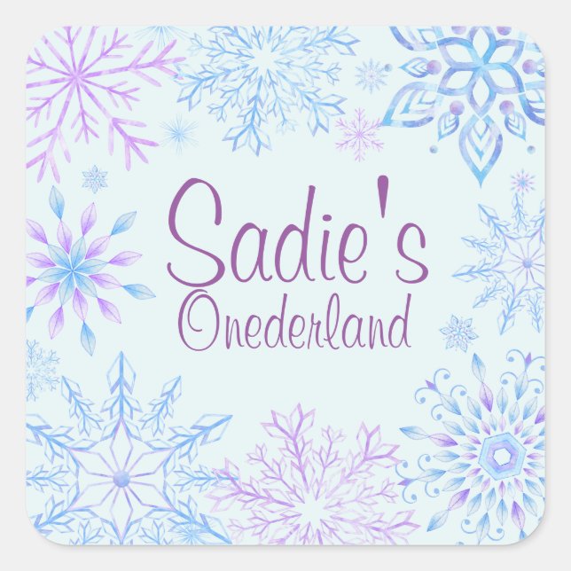 Snowflake Winter One-Derland First Birthday Square Sticker (Front)