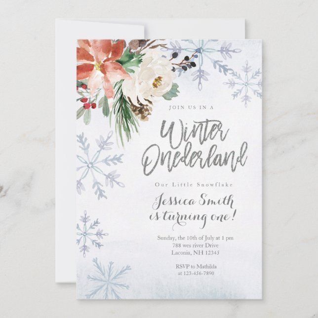 Snowflake Winter Onederland 1st birthday Invitation (Front)