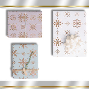 Snowflake Winter Pattern Modern Elegant Rose Gold  Wrapping Paper Sheet