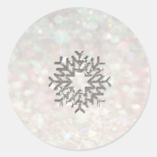 Snowflake winter Romantic Glitter sparkle palepink Classic Round Sticker