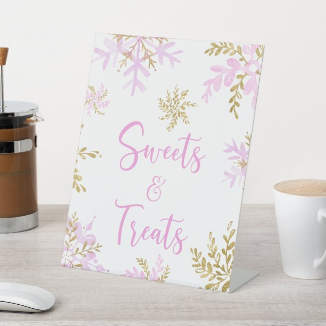 Snowflake Winter Shower Sweets & Treats Pedestal Sign (In SItu)