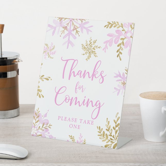 Snowflake Winter Shower Thanks for Coming Pedestal Sign (In SItu)