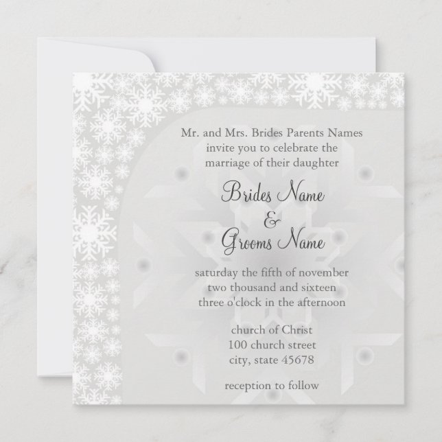 Snowflake Winter Wedding Invitation - Ice Grey (Front)