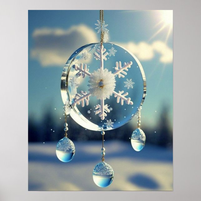 Snowflake Winter Wedding Ornament Poster (Front)