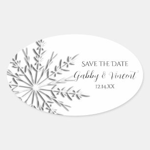 Snowflake Winter Wedding Save the Date Oval Sticker