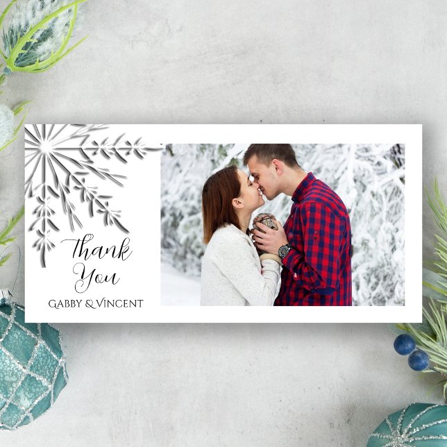 Snowflake Winter Wedding Thank You Photo Card (Creator Uploaded)