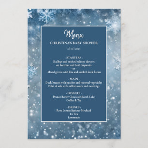 Snowflake Winter Wonderland Blue Baby Shower Menu