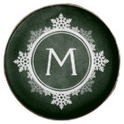 Snowflake Wreath Monogram in Dark Green & White