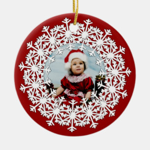 Snowflake Wreath Photo Round Ornament