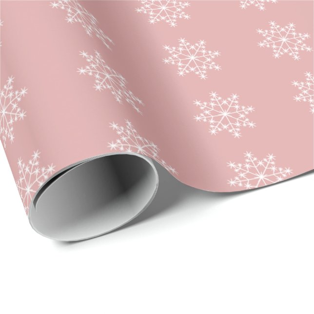 Snowflake Xmas Pastel Pink Christmas Holiday Wrapping Paper (Roll Corner)