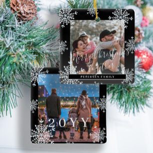 Snowflakes 2 family photo personalised black white ceramic ornament