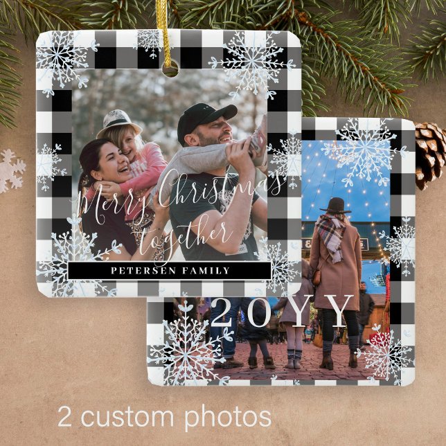 Snowflakes 2 family photo personalised buffalo  ceramic ornament (Creator Uploaded)