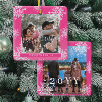 Snowflakes 2 family photo personalised pink white