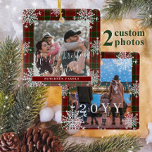 Snowflakes 2 family photo personalised red tartan