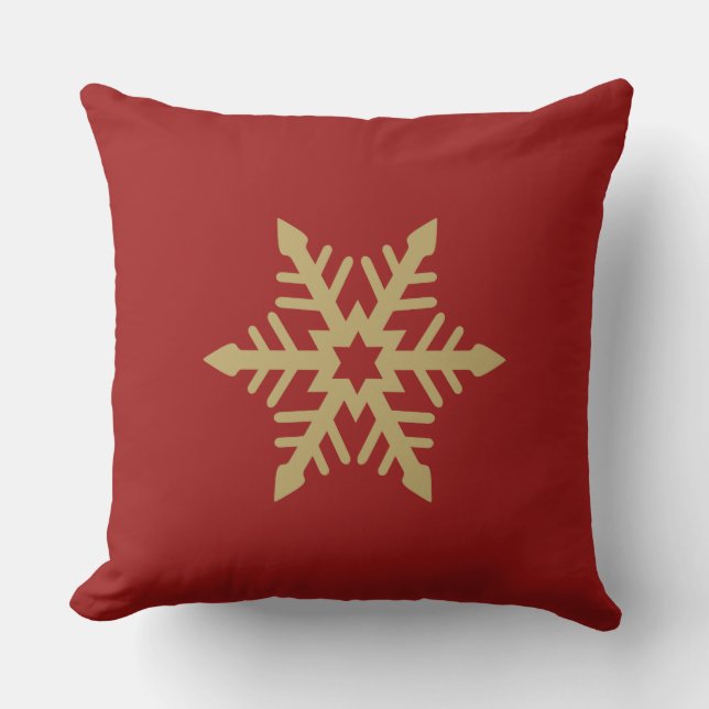 Snowflakes 2-way Design Gold on Red Cushion (Front)