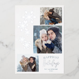 Snowflakes 3 Photos Happiest Holidays Silver Foil Holiday Card