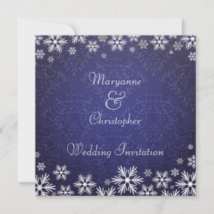 Snowflakes and Blue Damask Wedding Invitation
