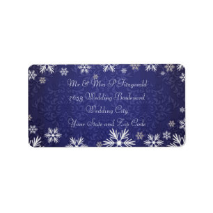 Snowflakes and Blue Damask Wedding Label