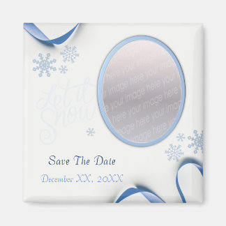 Snowflakes and Blue Ribbons Winter Save The Date Magnet