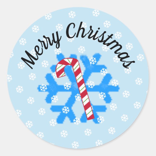 Snowflakes and Candy Cane Classic Round Sticker (Front)