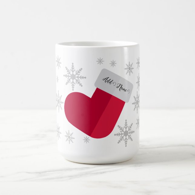 Snowflakes and Christmas Stocking Add Name Coffee Mug (Center)