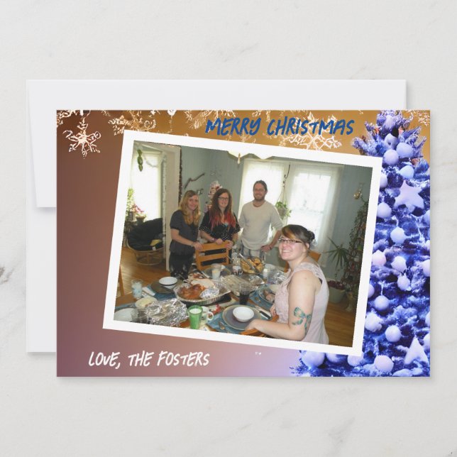 Snowflakes and Christmas Tree Family Photo Holiday (Front)