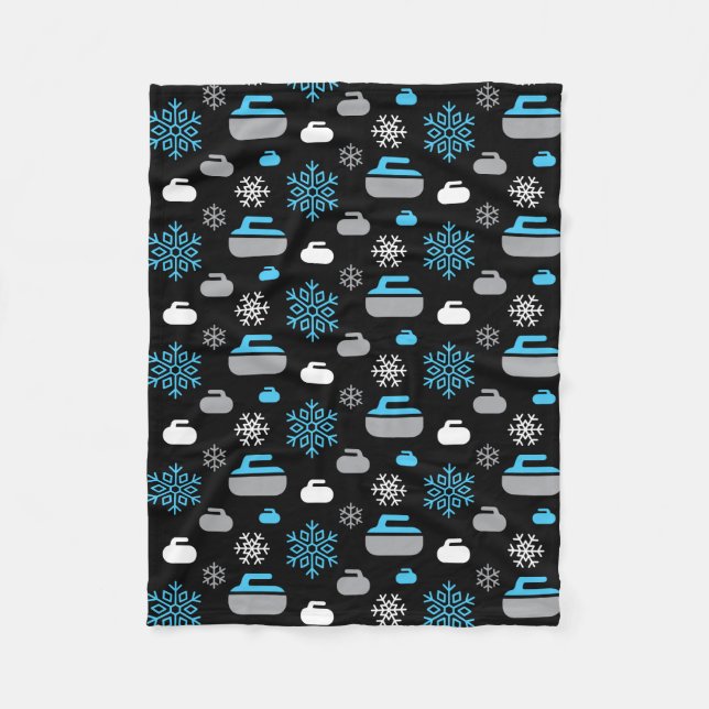 Snowflakes and Curling Rocks Fleece Blanket (Front)
