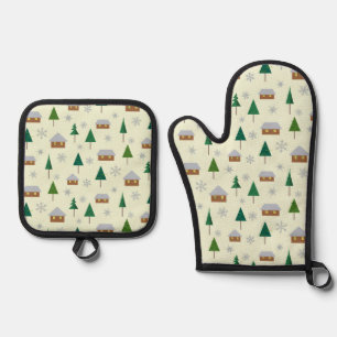 Snowflakes and fir trees  oven mitt & pot holder set