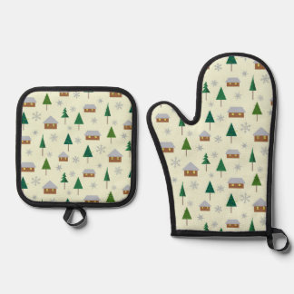 Snowflakes and fir trees  oven mitt & pot holder set
