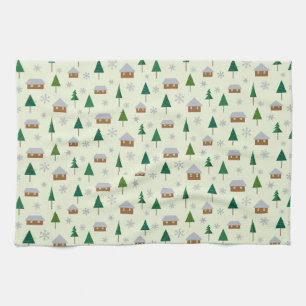Snowflakes and fir trees tea towel