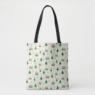 Snowflakes and fir trees tote bag