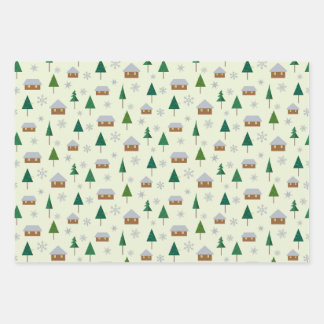 Snowflakes and fir trees wrapping paper