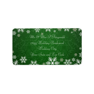 Snowflakes and Green Damask Wedding Label