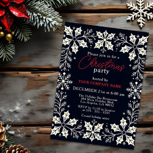 Snowflakes and Holly Corporate Christmas Party Invitation