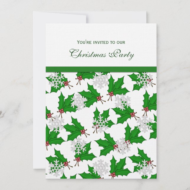 Snowflakes and Holly Party Invitations (Front)