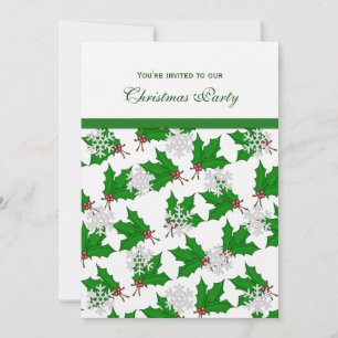 Snowflakes and Holly Party Invitations