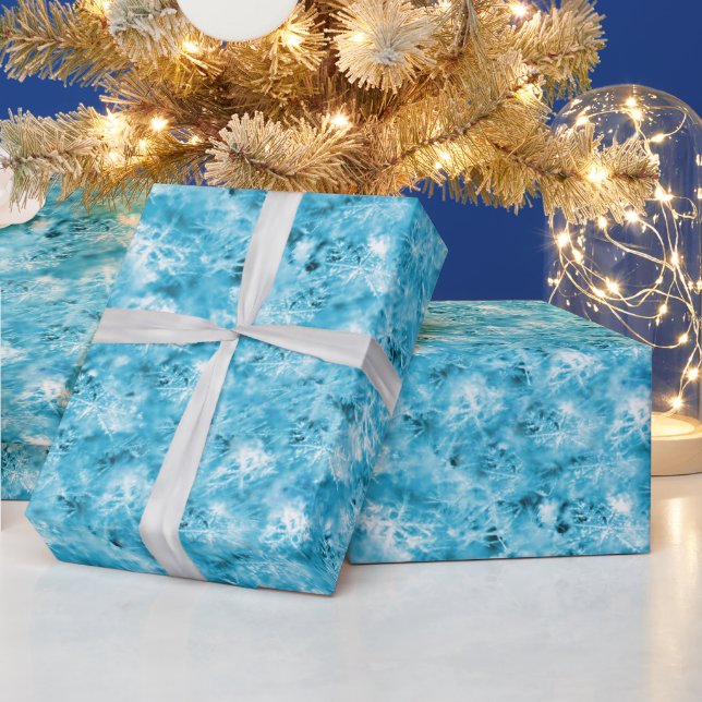 Snowflakes and Ice in Aqua Wrapping Paper (Holidays)