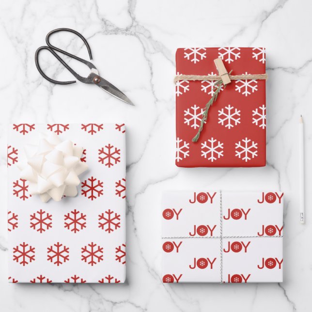 Snowflakes and Joy Christmas Pattern Wrapping Paper Sheet (Front)